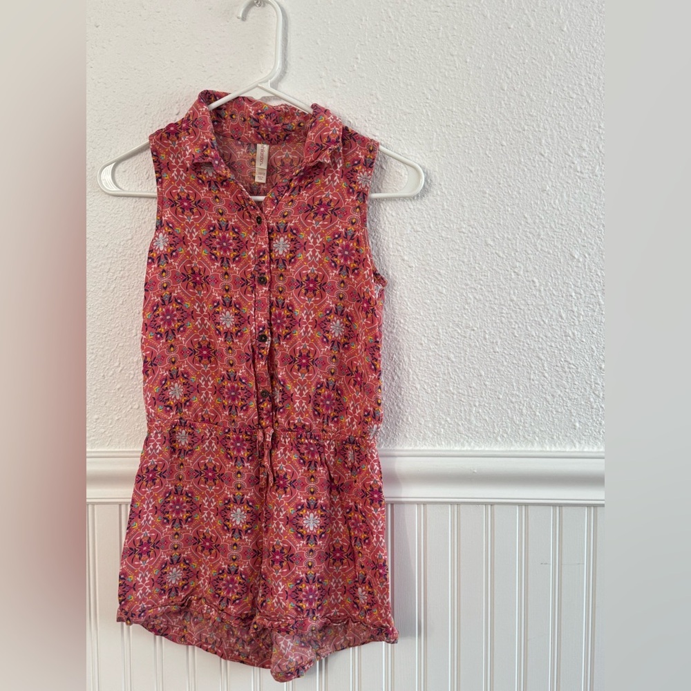 Xhilaration Girls Pink Sleeveless Romper | For Summer & Beach | Collared Neck